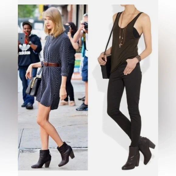 Rag & Bone Newbury Black Leather Suede Ankle Boots Sz 9.5 ASO Celebrities Chunky - Picture 2 of 15